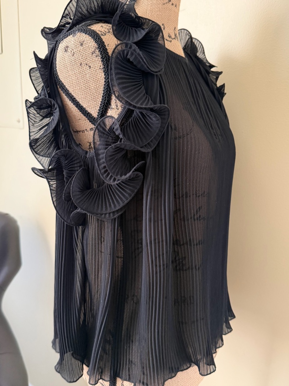 Zara Black Pleated Ruffle-Trim Camisole